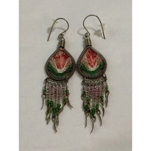 Vintage Y2K 2000s Chandelier Earrings Teardrop Dangle Pierced Beaded Boho Hippie